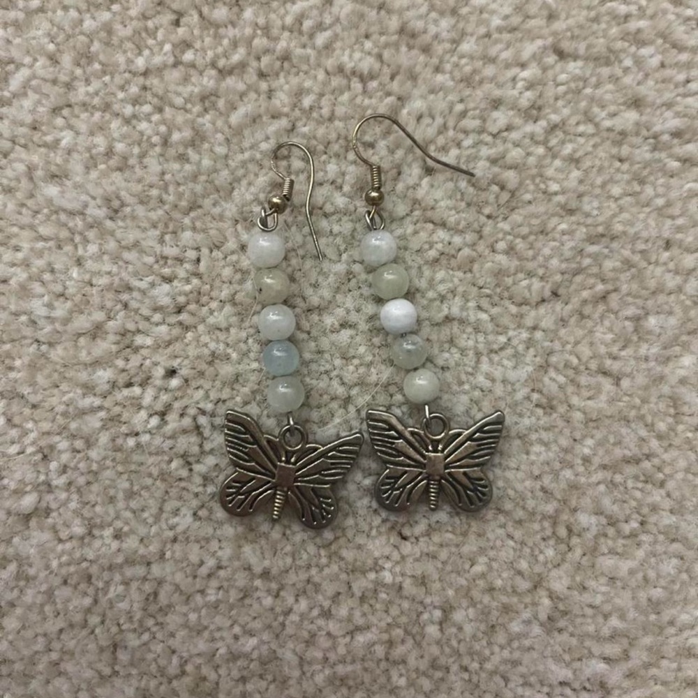 Silver Butterfly Beaded Earrings
